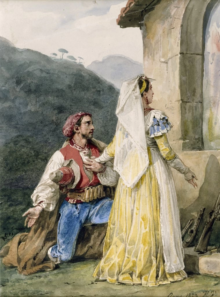  Émile Jean Horace Vernet-206-Contadini italiani davanti a una santella, 1829